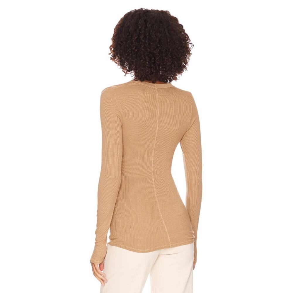 Enza Costa Sand Tan Ribbed U Neck Long Sleeve Top - Picture 3 of 10
